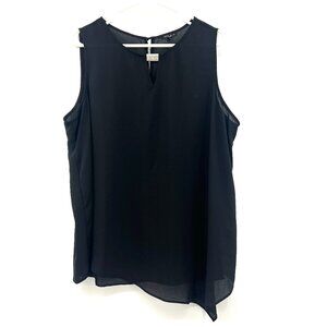 Sami & Jo Black Semi Sheer Sleeveless Asymmetric Hem Blouse Women's 2X